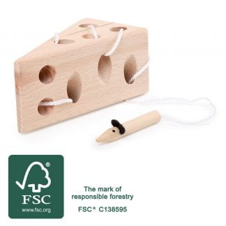 Cheese and Mouse Threading Game - main photo with FSC logo