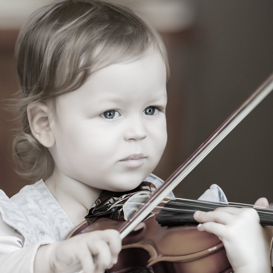 A female toddler playing the violin